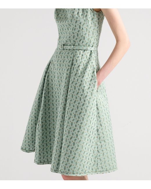 Prada Green Duchess Satin Floral Midi Dress