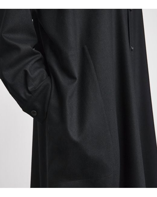 Eskandar Black Virgin Wool-Cashmere Wide Midi Shirt Dress