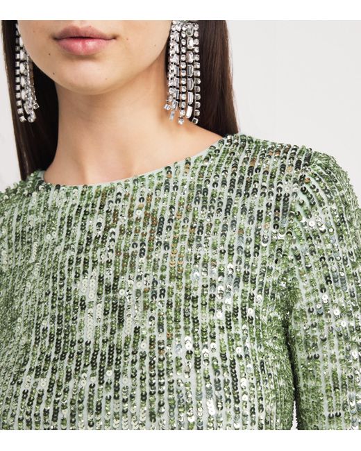 Alice + Olivia Green Sequined Delaina Crop Top