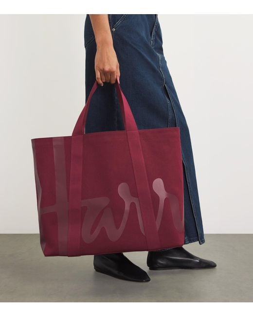Harrods Red Large Cotton Logo Tote Bag