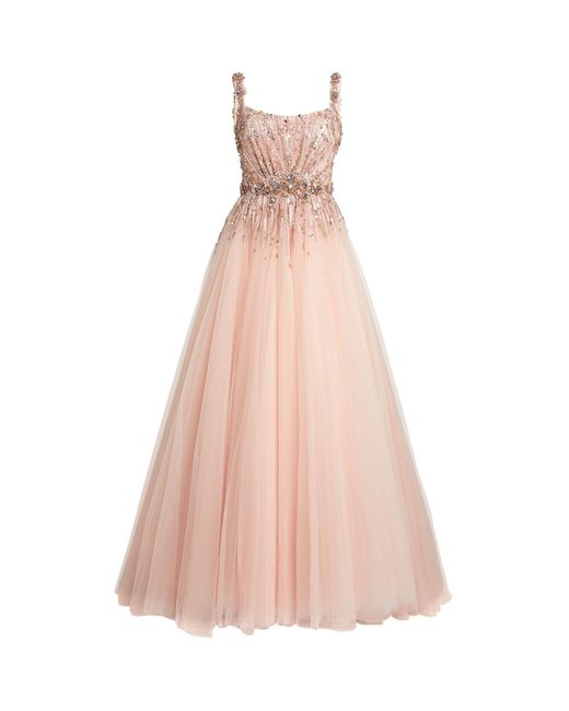 Jenny Packham Pink Embellished Tulle Wild Jasmin Gown