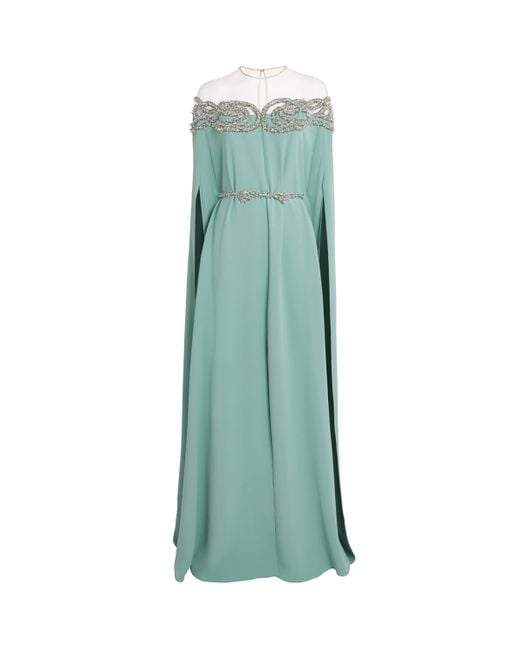 Zuhair Murad Green Embellished Cape Gown