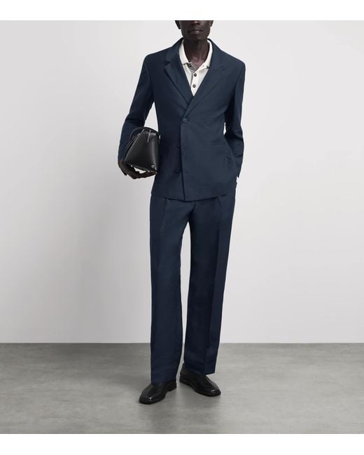 Jacquemus Blue Linen-Blend Pleated Croisière Trousers for men