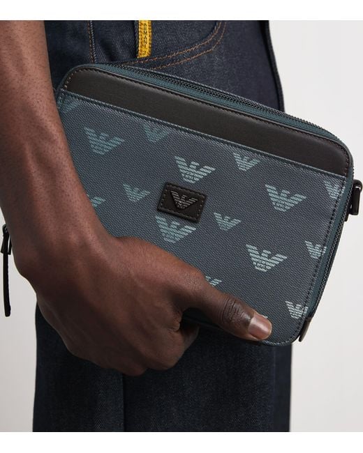 Emporio Armani Gray Coated Canvas Eagle Cross-Body Bag for men