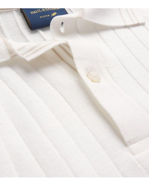 Paul & Shark White Piuma Cotton Ribbed Polo Shirt for men