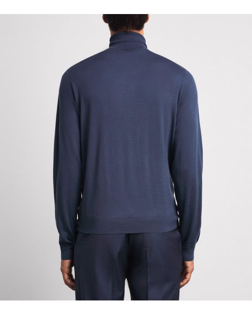 Corneliani Blue Merino Rollneck Sweater for men