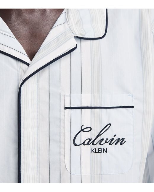 Calvin Klein White Cotton Poplin Stripe Pyjama Top for men
