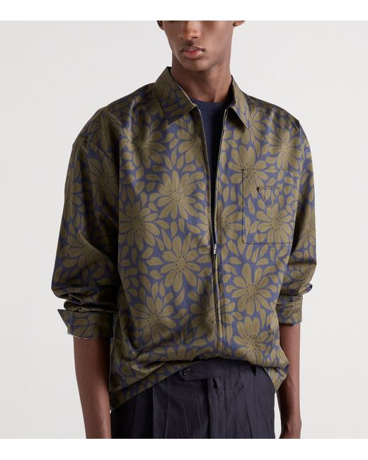 Prada Gray Cotton-Silk Zip-Up Shirt for men