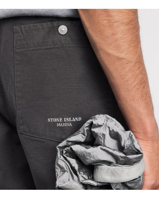 Stone Island Gray Slub Cotton Marina Trousers for men