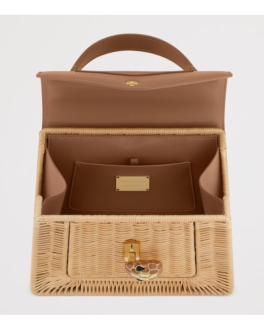 BVLGARI Brown Rattan-Leather Serpenti Forever Top-Handle Bag