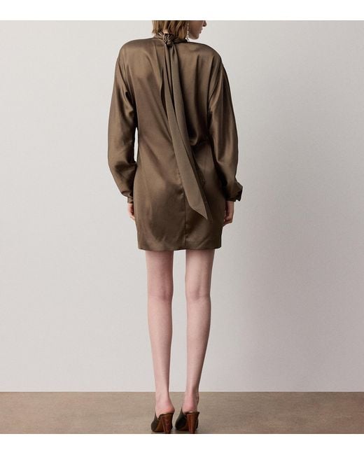 Ralph Lauren Brown Satin High-Neck Candi Mini Dress