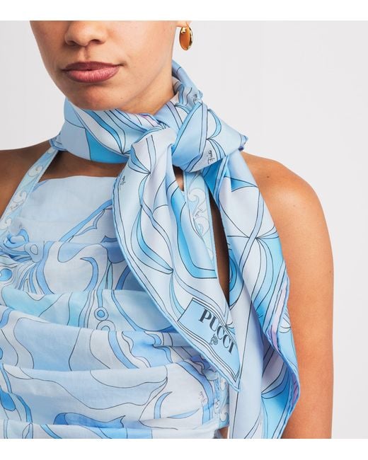 Emilio Pucci Blue Silk Occhi Scarf