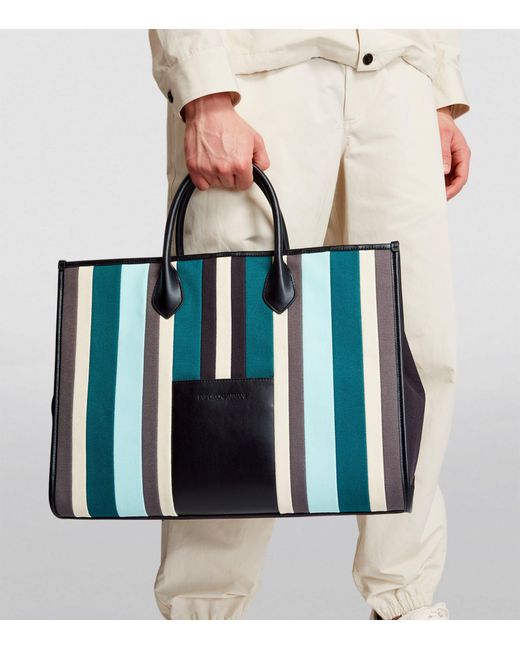 Emporio Armani Blue Striped Tote Bag for men