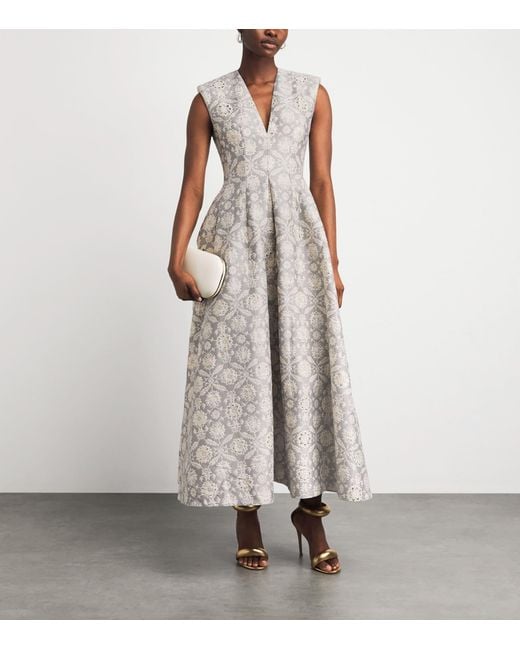 Huishan Zhang Gray Metallic Jacquard Kyle Midi Dress