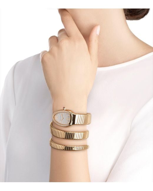 BVLGARI Pink Rose And Diamond Serpenti Tubogas Watch 35Mm