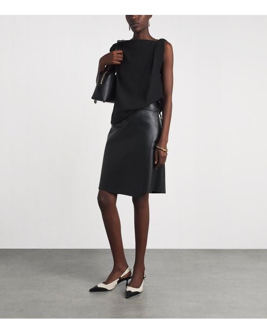 Vince Black Crepe Draped-Shoulder Top