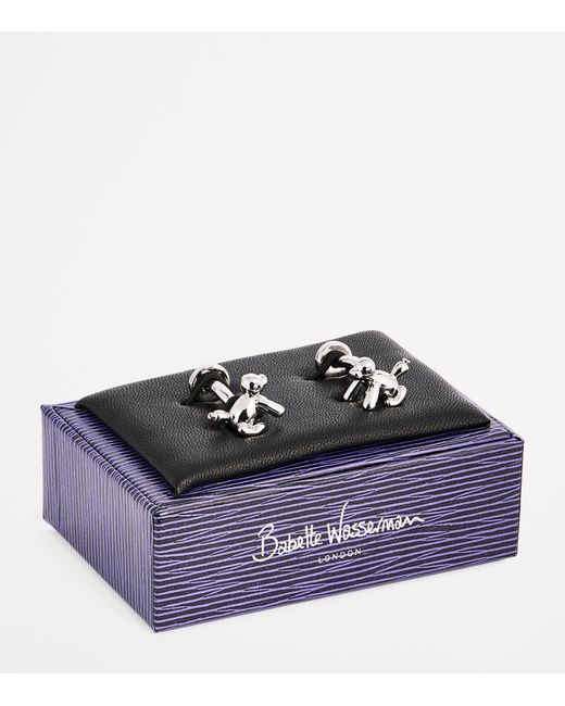 Babette Wasserman White Rhodium-Plated Balloon Monkey Cufflinks for men