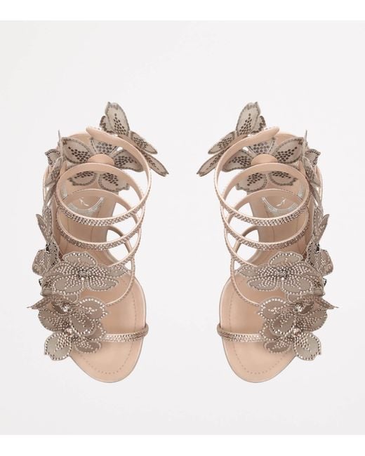 Rene Caovilla Natural Satin Floral Cleo Sandals 105
