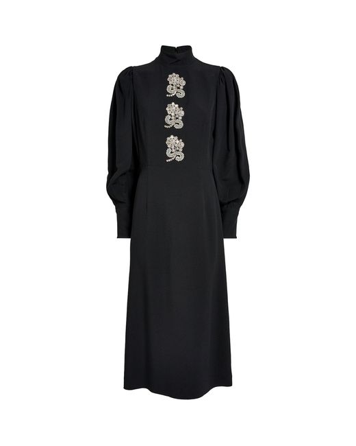 Andrew Gn Black Embellished Puff-sleeved Midi Dress