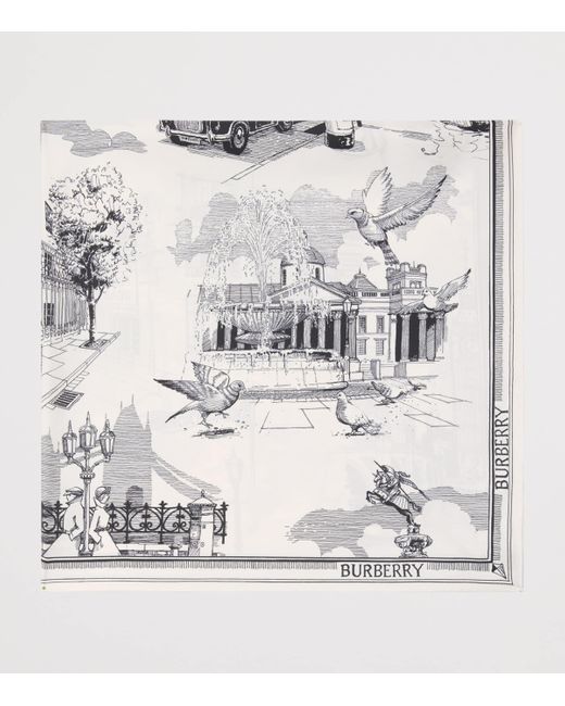 Burberry White Silk London Landmarks Scarf