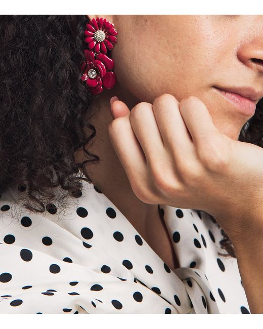 Carolina Herrera Pink Embellished Floral Clip-On Earrings