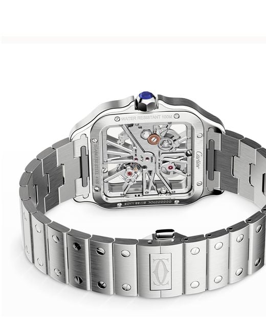 Cartier Metallic Large Steel Santos De Skeleton Watch for men