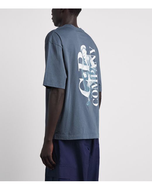 C P Company Blue Cotton Logo T-Shirt for men