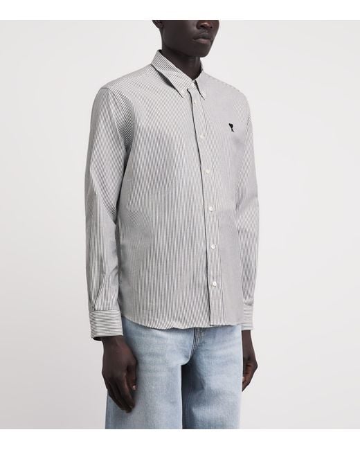 AMI Gray Cotton Logo Button-Down Shirt for men