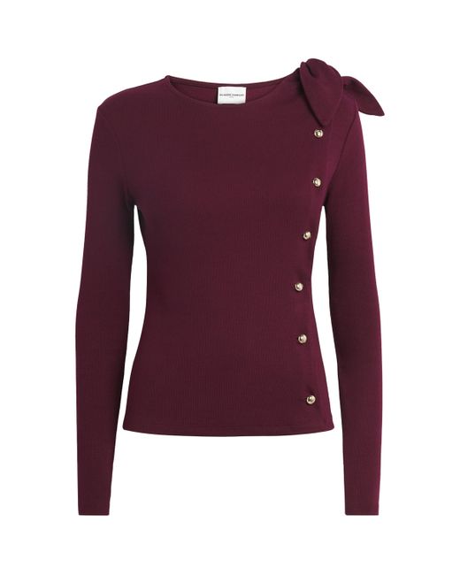 Claudie Pierlot Purple Cotton-Blend Bow-Detail Top