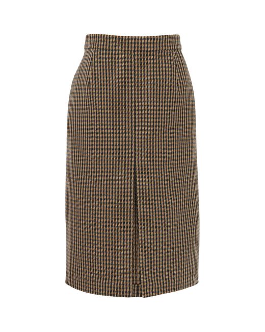 Saint Laurent Brown Vichy Wool-blend Midi Skirt