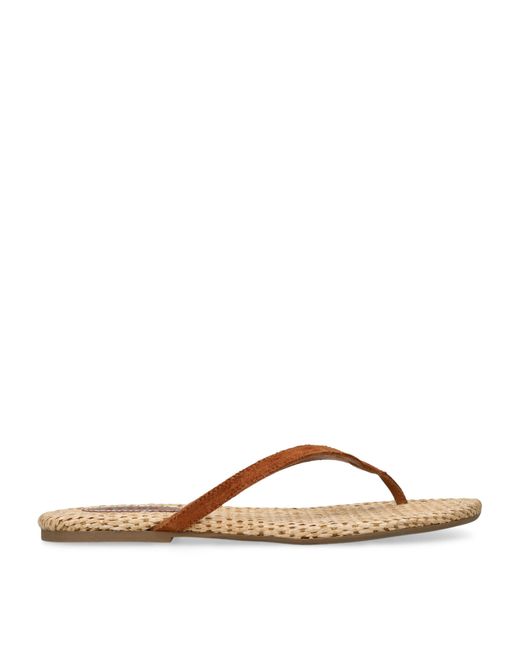 Staud Brown Suede-Raffia Freja Thong Flip Flops