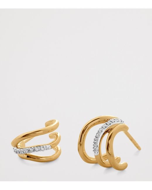 Monica Vinader Metallic Vermeil And Diamond Triple Wave Huggie Earrings