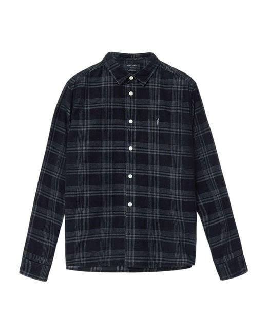 AllSaints Blue Organic Cotton Check Rockley Shirt for men
