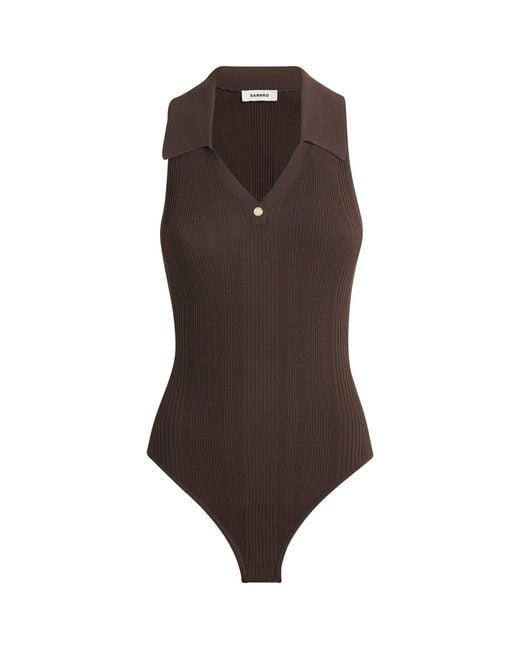 Sandro Brown Knitted Polo Bodysuit