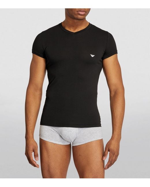 Emporio Armani Black V-Neck Cotton Eagle T-Shirt for men