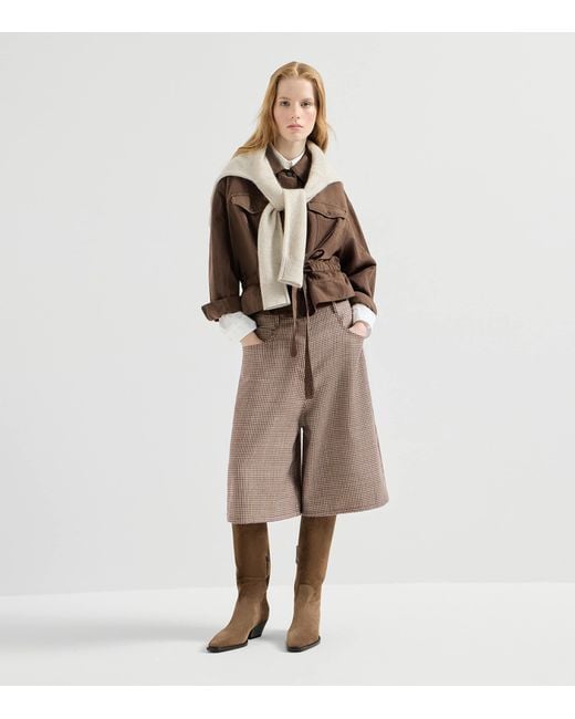 Brunello Cucinelli Brown Virgin Wool-Blend Houndstooth Bermuda Shorts