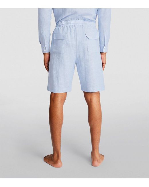 Zimmerli of Switzerland Blue Linen-cotton Drawstring Shorts for men
