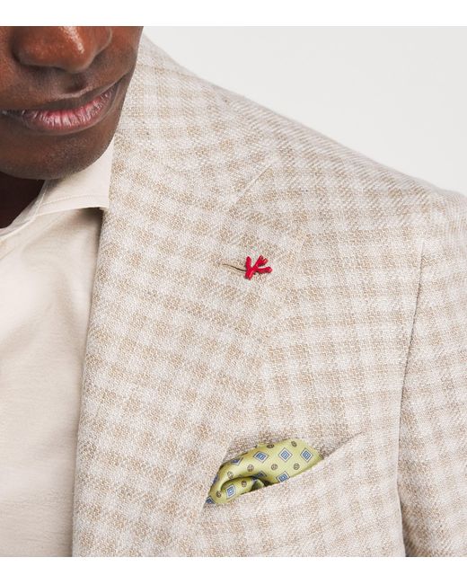 Isaia Natural Linen-Wool-Silk Check Blazer for men