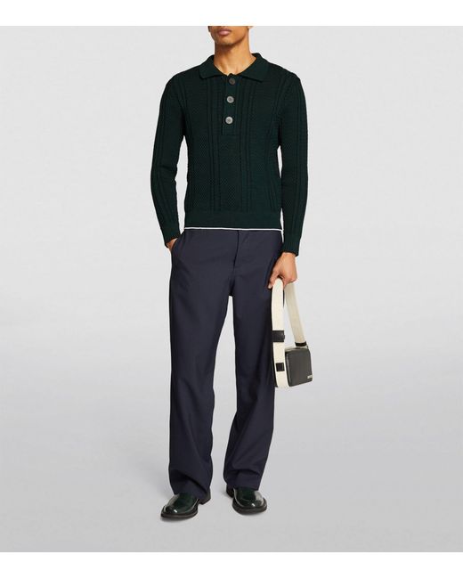 Jacquemus Green Cable-knit Polo Sweater for men