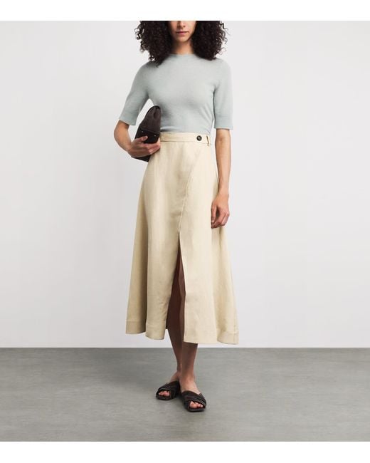 LeKasha Natural Linen Raqi Crossover Midi Skirt