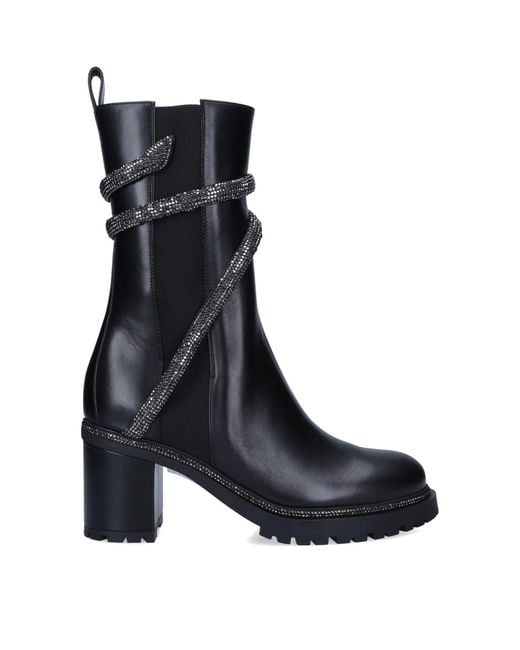 Rene Caovilla Black Leather Cleo Block Boots 60