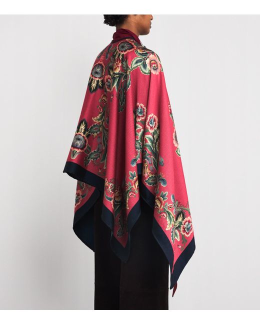 Etro Red Wool-Blend Floral Cape