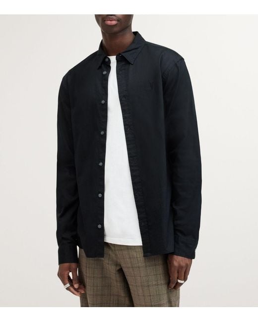 AllSaints Black Stretch-Cotton Hawthorne Shirt for men