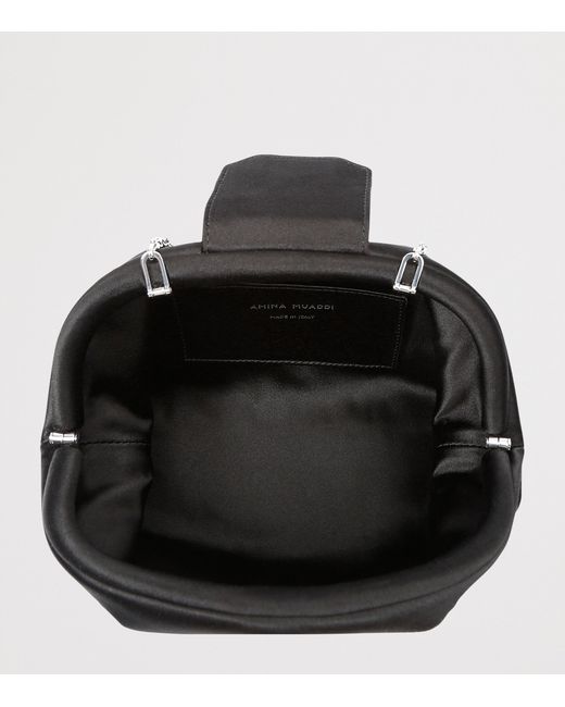 AMINA MUADDI Black Satin Camelia Clutch Bag