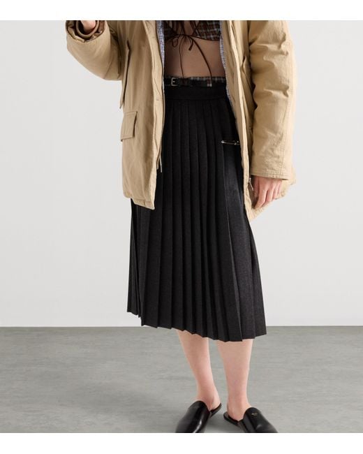 Prada Black Pleated Wool Flannel Skirt