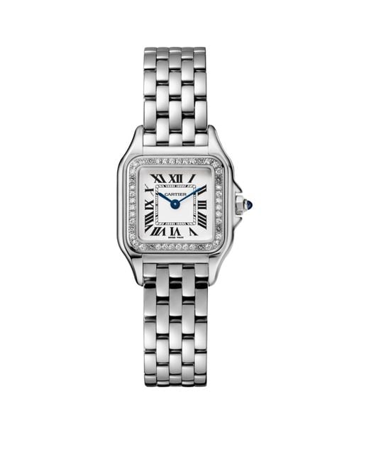 Cartier White Small Stainless Steel And Diamond Panthère De Watch 30mm