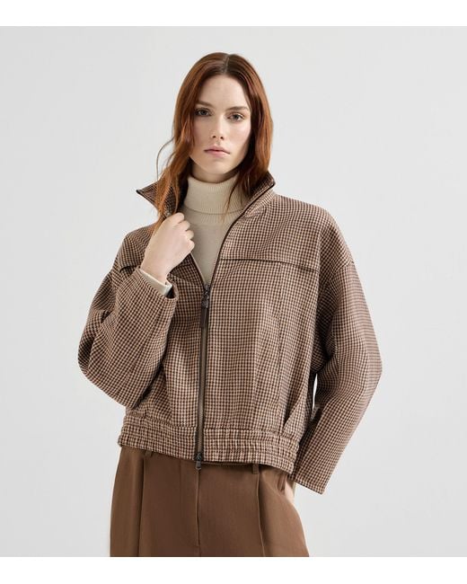 Brunello Cucinelli Brown Virgin Wool-Blend Houndstooth Jacket