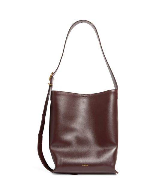 Jil Sander Brown Leather Cannolo Tote Bag