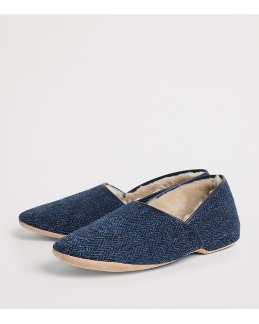 Derek Rose Blue Shearling-Lined Crawford Slippers for men