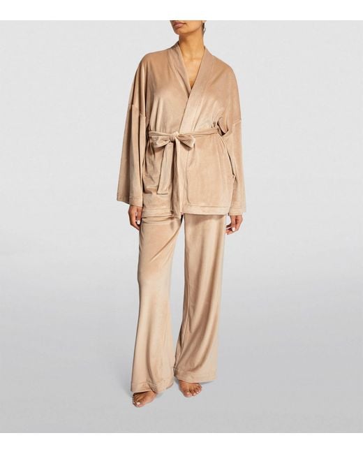 Skims Velour Wrap Pyjama Set in Natural